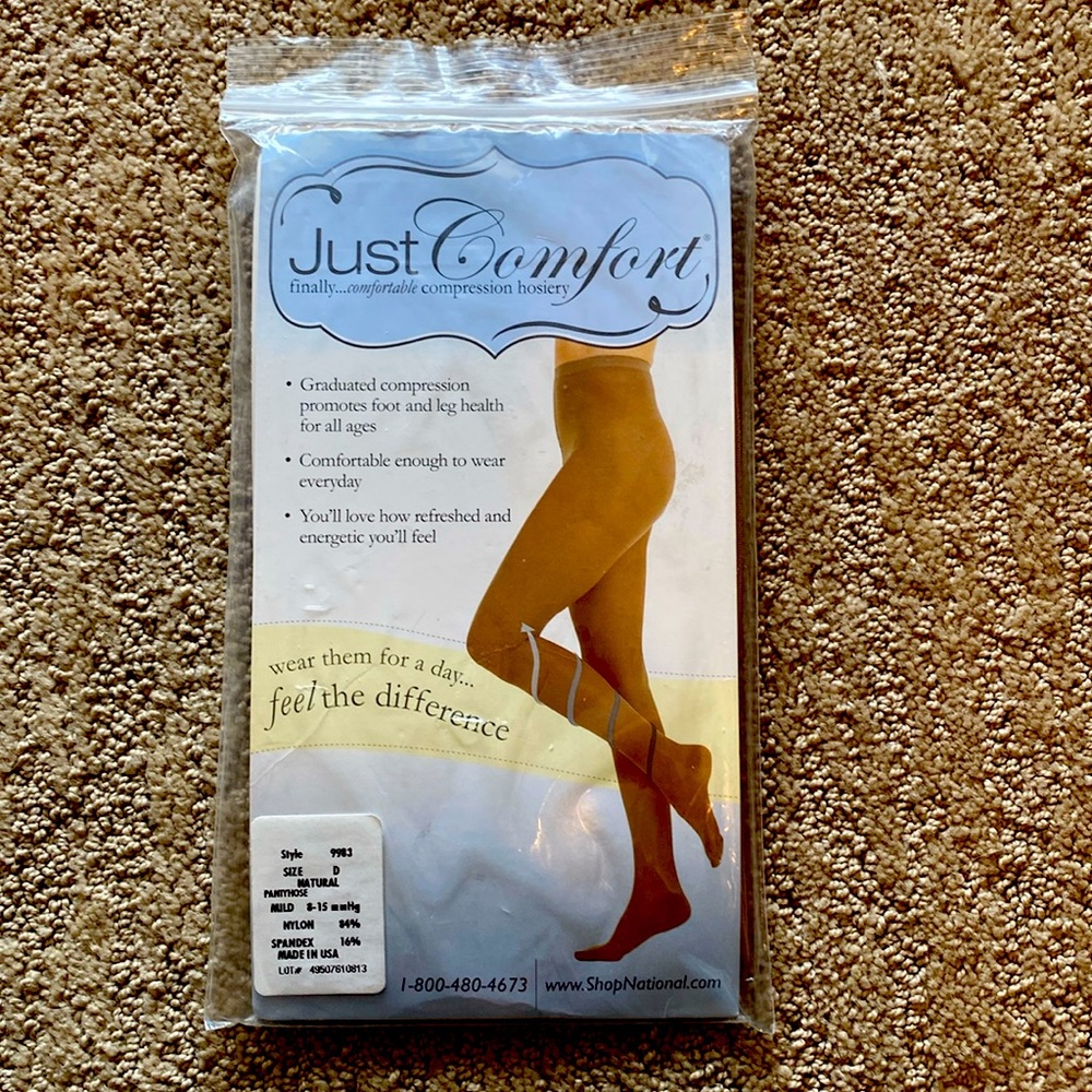 Just Comfort Natural Color Gradual Compression Hose, Size D, 8-15mmHg